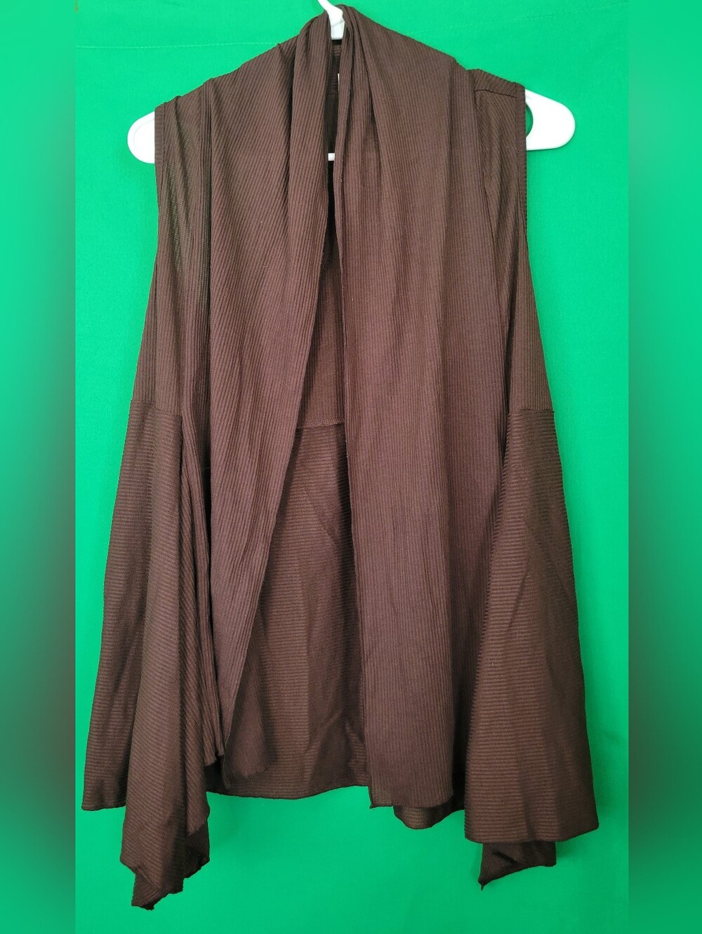 Cato Brown Open Front Ribbed Cardigan Sweater Sz Small Stretchy Shawl Wrap Cape